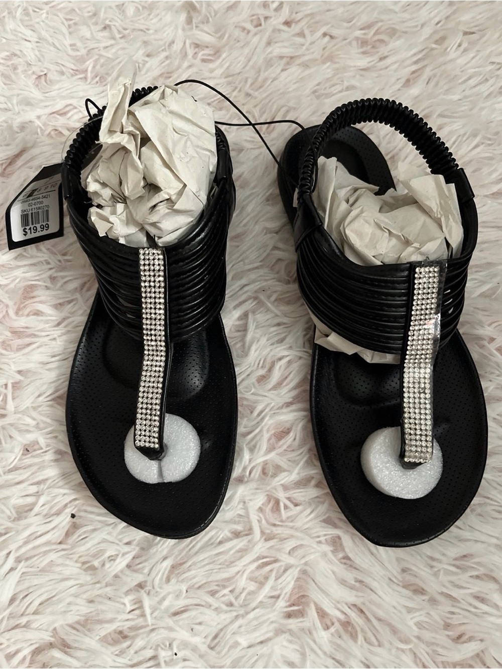 Streetwear Society Black Rhinestone T-Strap Comfort Women's Sandals